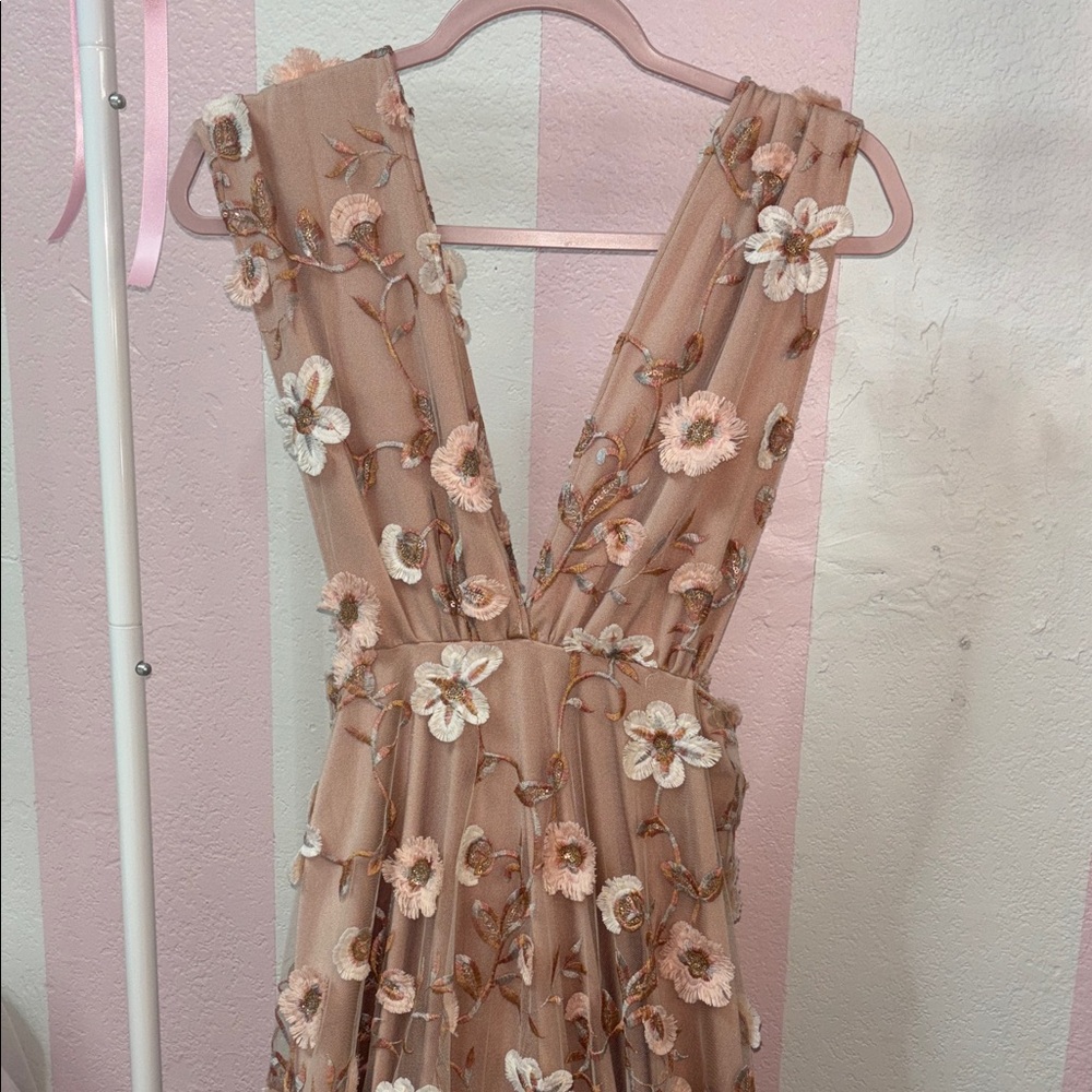 Beautiful Floral Embroidered V-Neck Dress